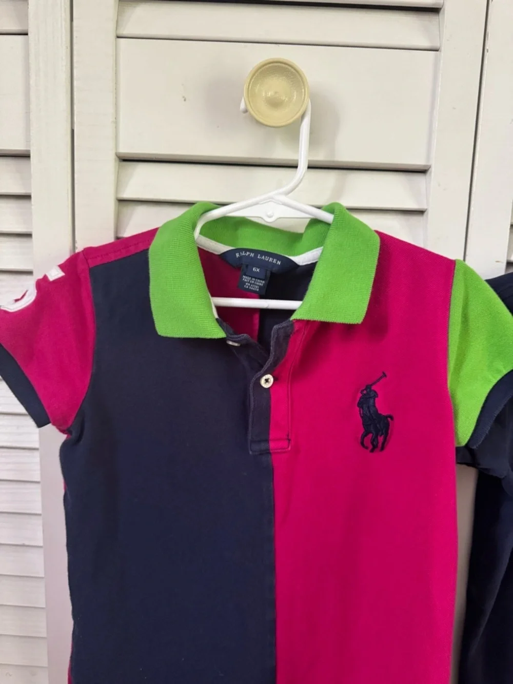 Ralph Lauren Girls Navy, Pink & Green Colorblock Polo Dress and the t-shirt.